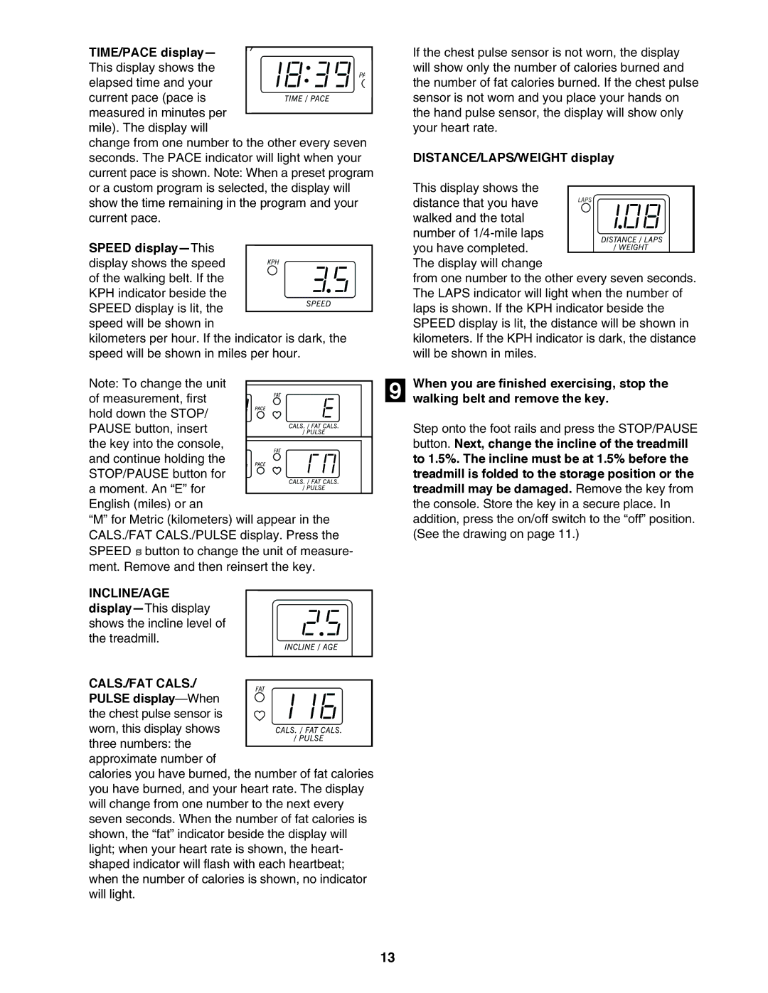 ProForm 795 user manual Incline/Age, CALS./FAT Cals 