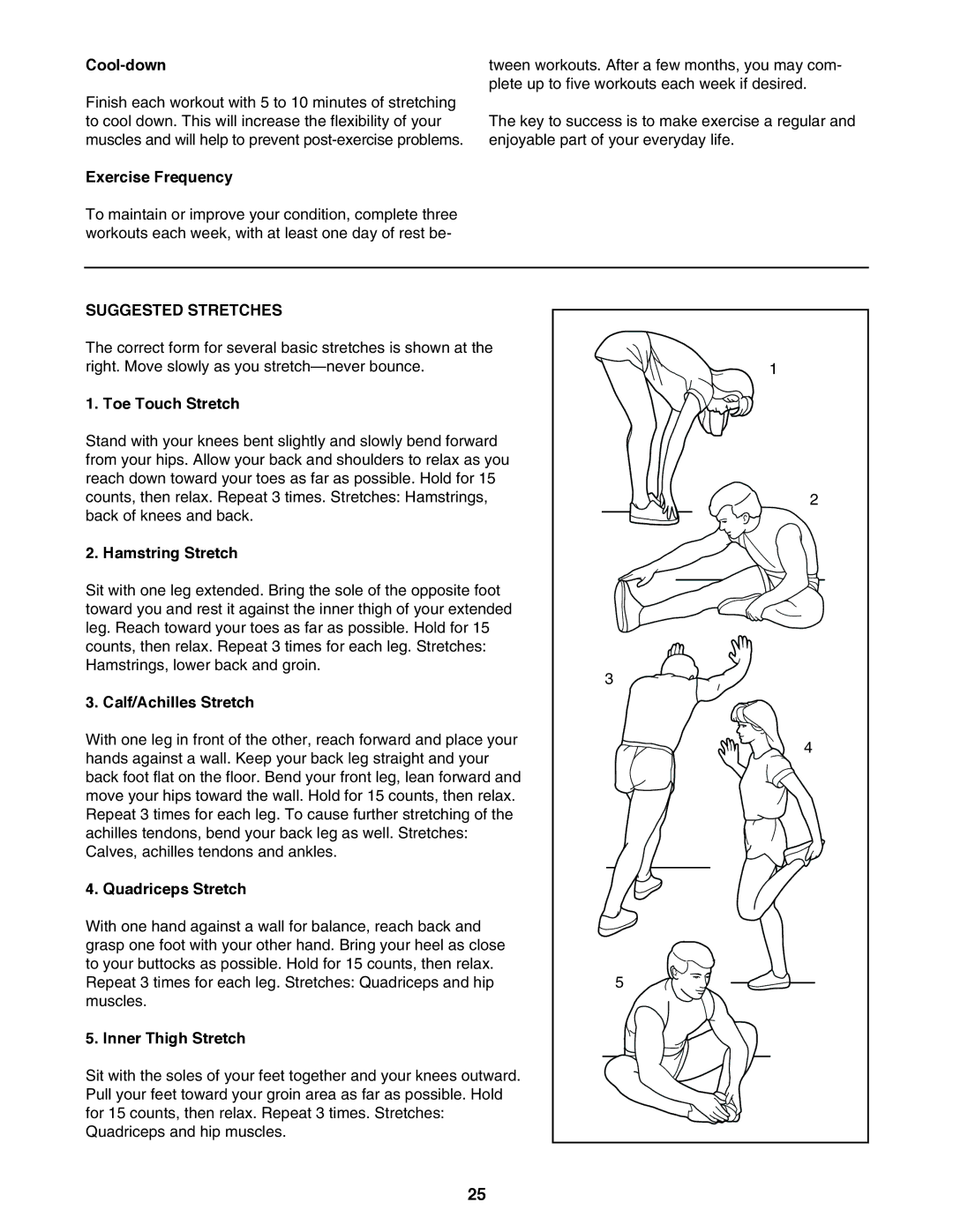 ProForm 795 user manual Suggested Stretches 