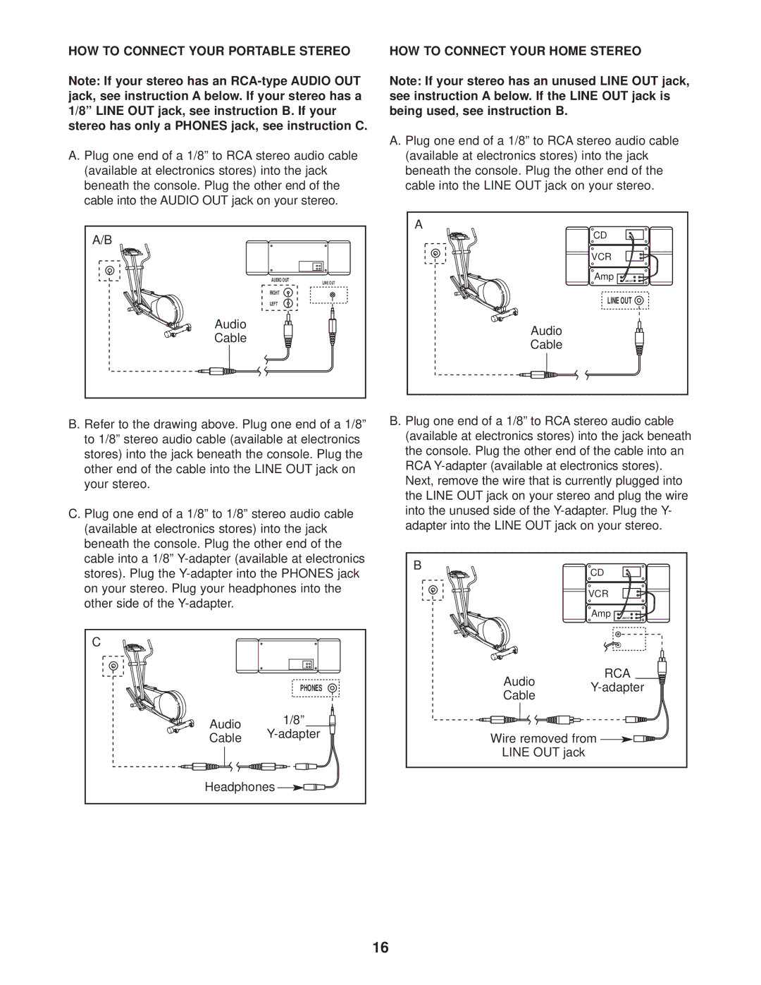 ProForm 820 user manual HOW to Connect Your Portable Stereo, Audio Cable, HOW to Connect Your Home Stereo 