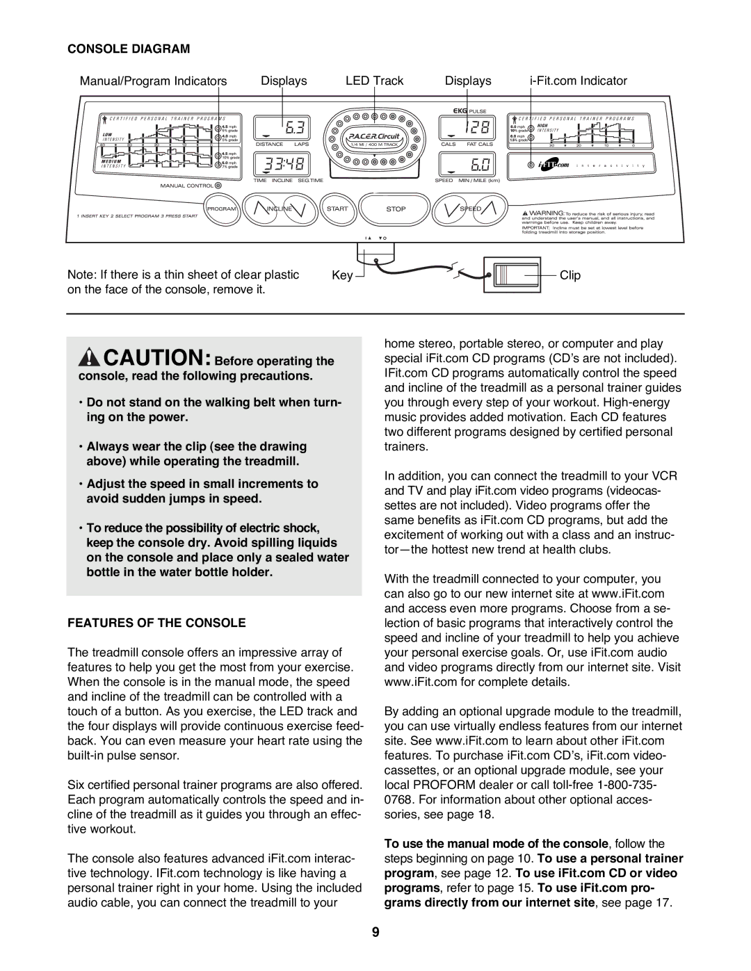 ProForm 830QT user manual Console Diagram, Features of the Console 