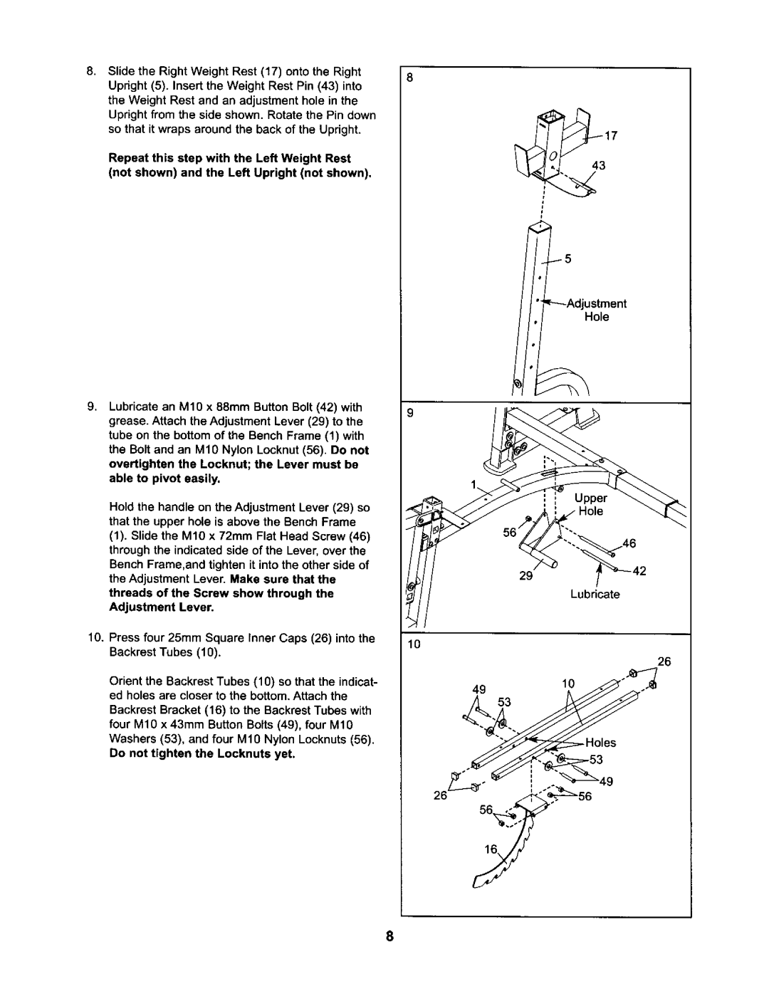 ProForm 831.15032 user manual Threads of the Screw show through, Adjustment Lever 