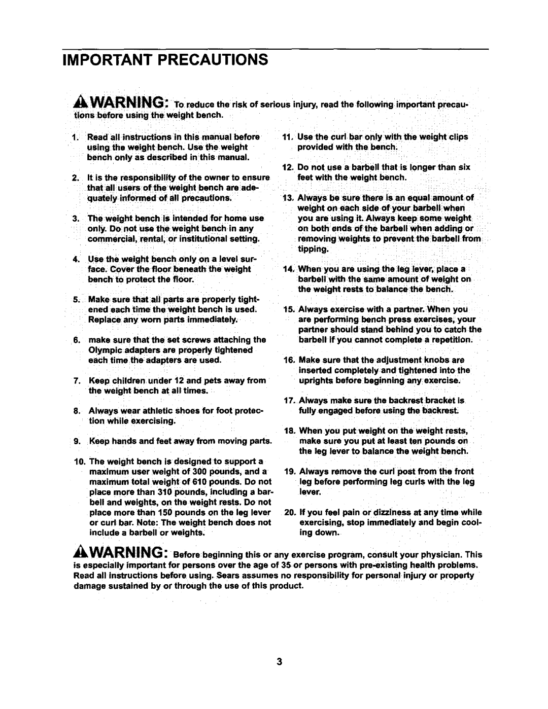 ProForm 831.15032 user manual Important Precautions 