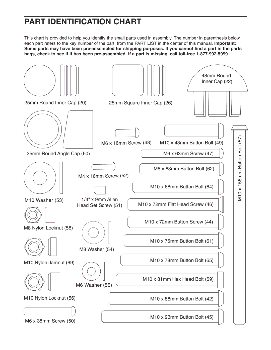 ProForm 831.150320 user manual Part Identification Chart 