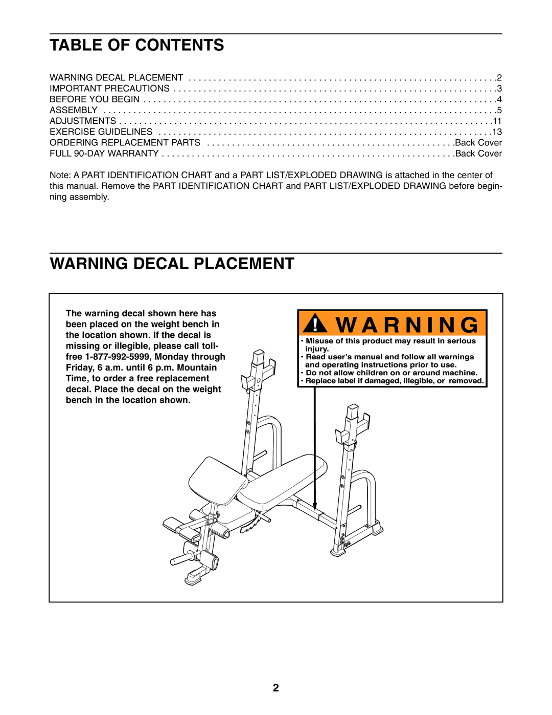 ProForm 831.150320 user manual Table of Contents 