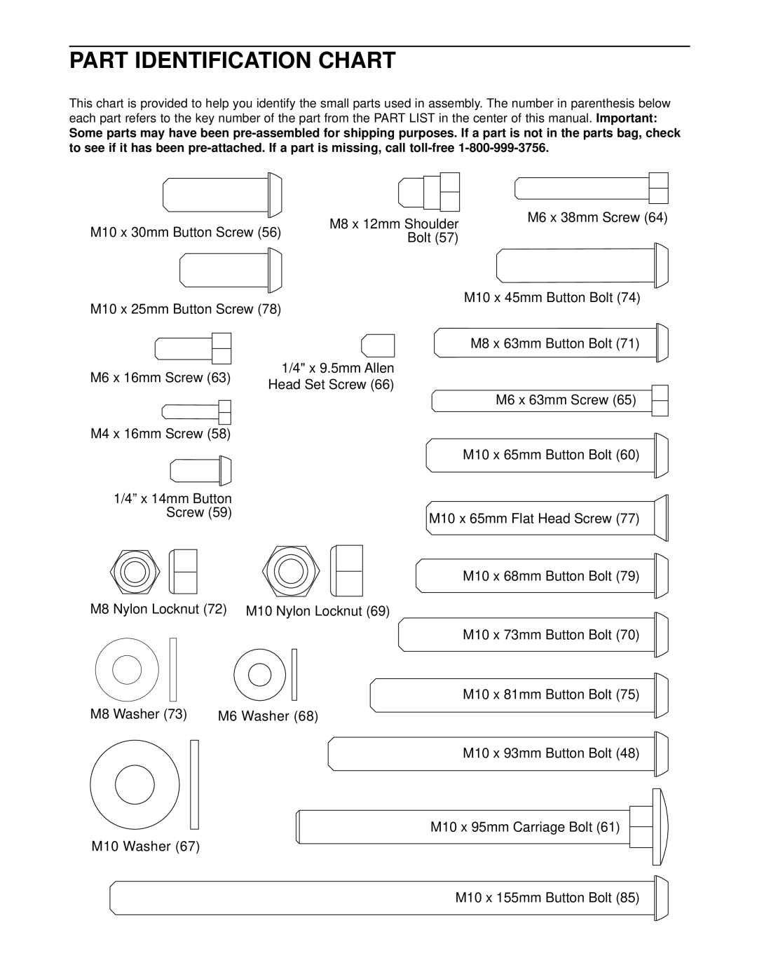 ProForm C800, 831.150330 user manual Part Identification Chart 