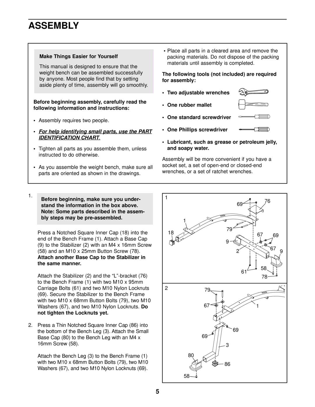 ProForm C800, 831.150330 user manual Assembly, Make Things Easier for Yourself 