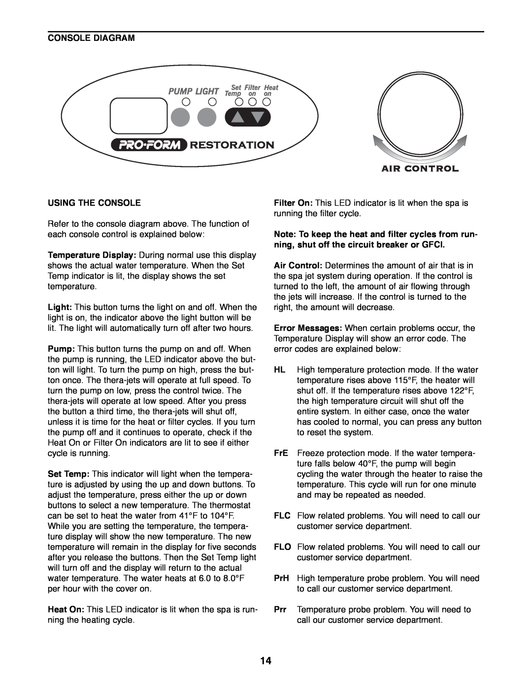 ProForm 831.21005 user manual Console Diagram Using The Console 