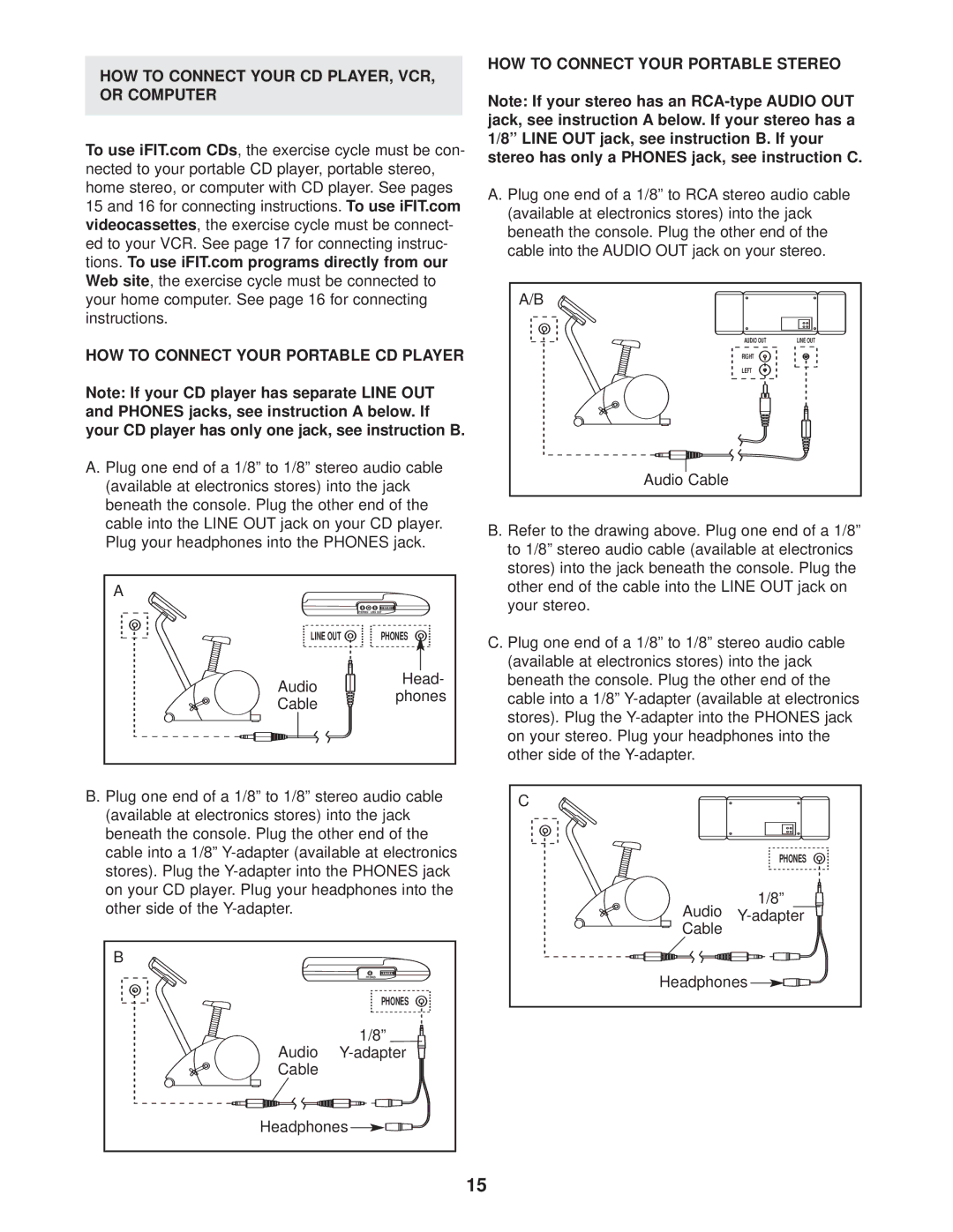 ProForm 831.215010 user manual HOW to Connect Your Portable Stereo, Audio Cable 