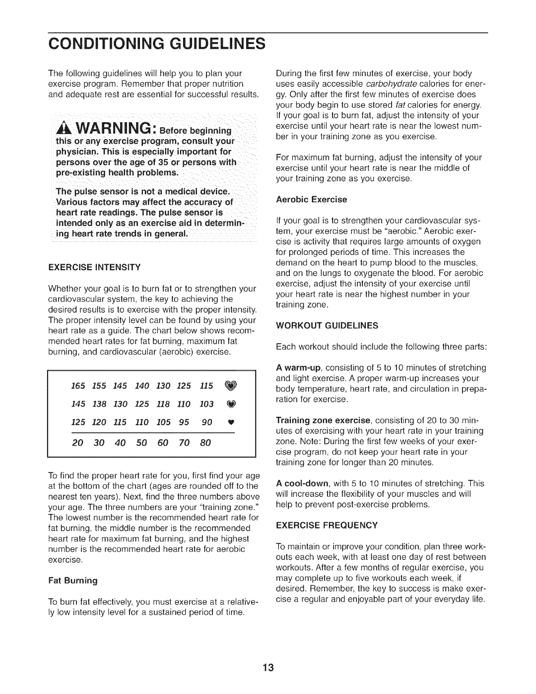 ProForm 831.21521.1 user manual CONDiTiONiNG GUiDELiNES, Aerobic Exercise 