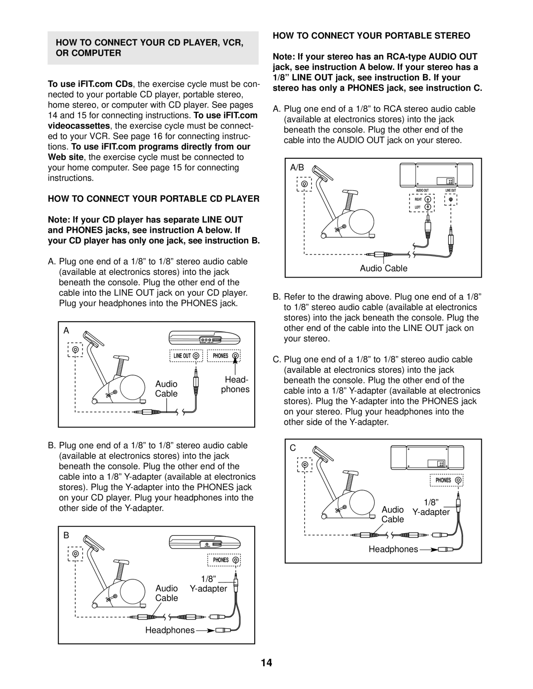 ProForm 831.215220 user manual HOW to Connect Your Portable Stereo, Audio Cable 