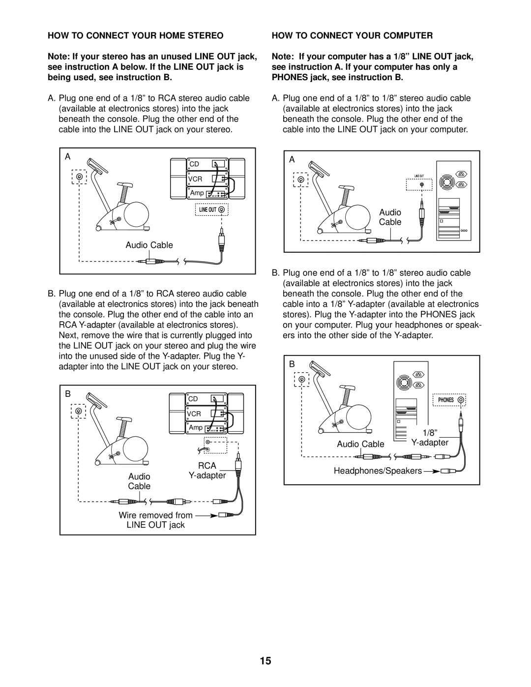 ProForm 831.215220 user manual HOW to Connect Your Home Stereo HOW to Connect Your Computer 