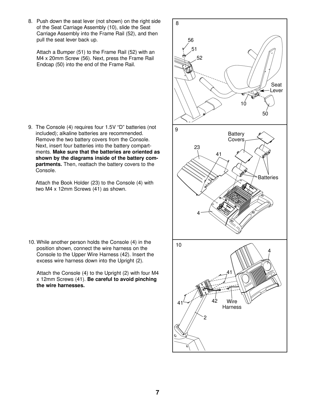 ProForm 831.215220 user manual 12mm Screws 41. Be careful to avoid pinching Wire harnesses 