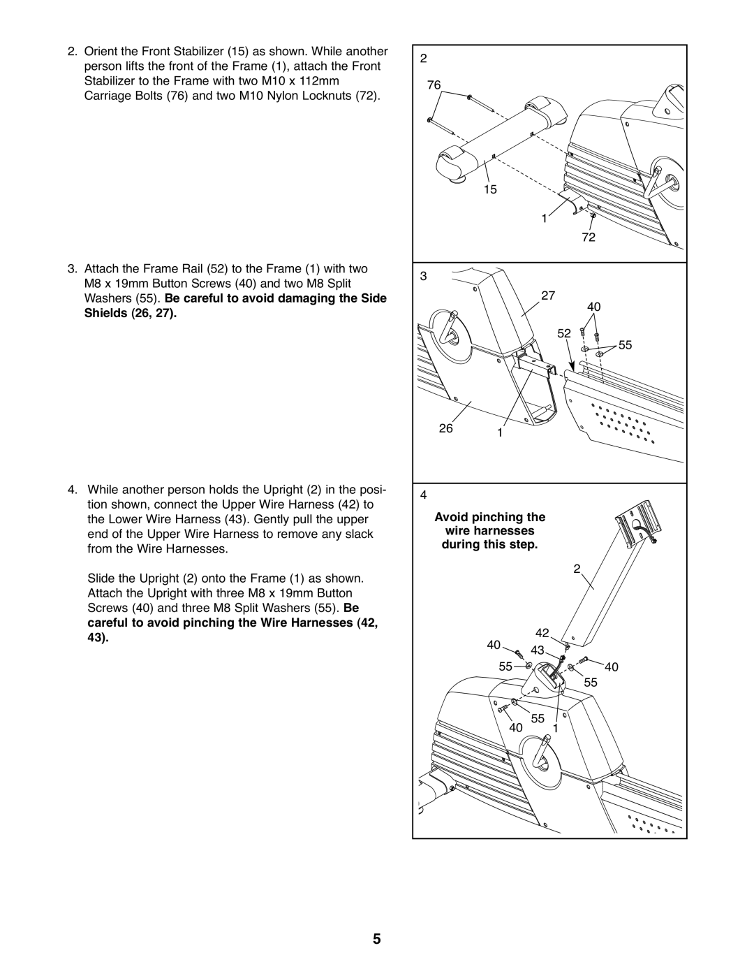 ProForm 831.21522.1 user manual Shields 26, Avoid pinching Wire harnesses During this step 