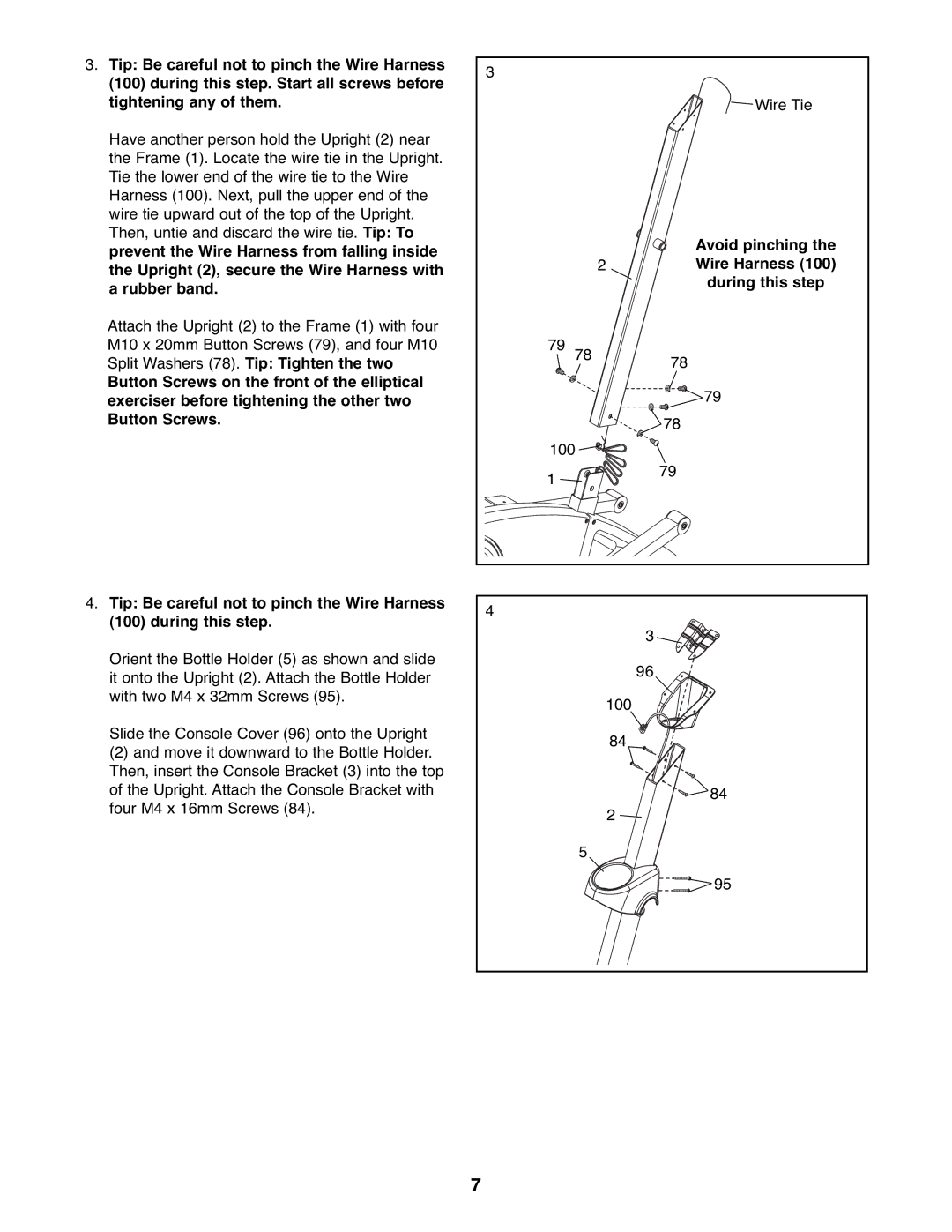 ProForm 831.23743.0 user manual Avoid pinching Wire Harness During this step 