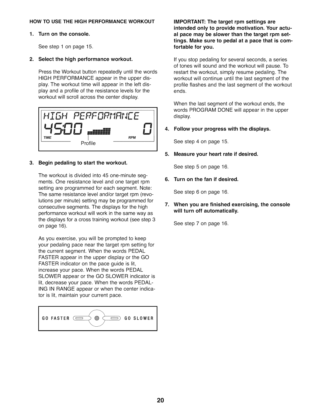 ProForm 831.23844.0 user manual SH PERFuR, ,R,,LEIf, Select the high performance workout 