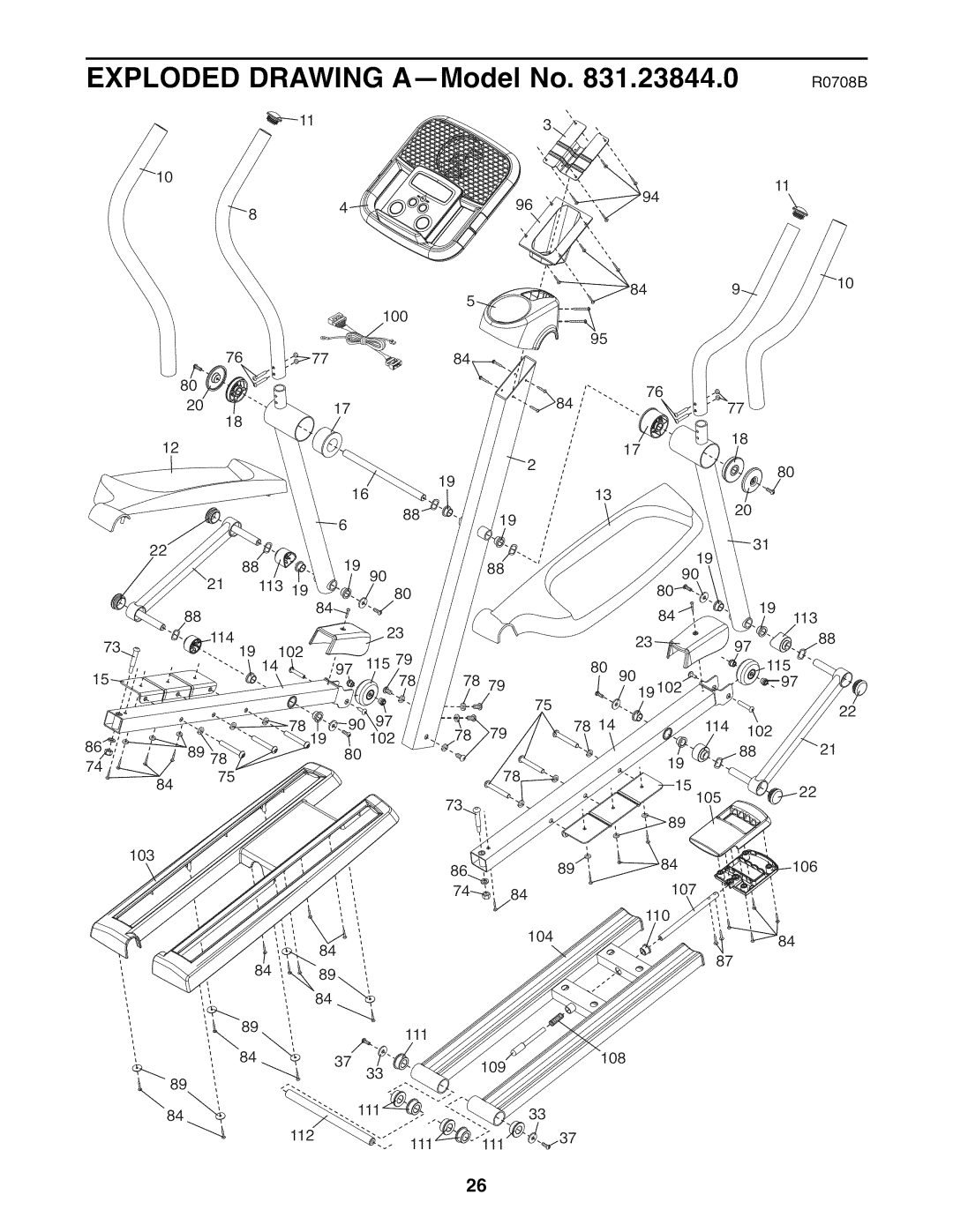 ProForm 831.23844.0 user manual Exploded Drawing A--Model No .23844.0 RO708B 