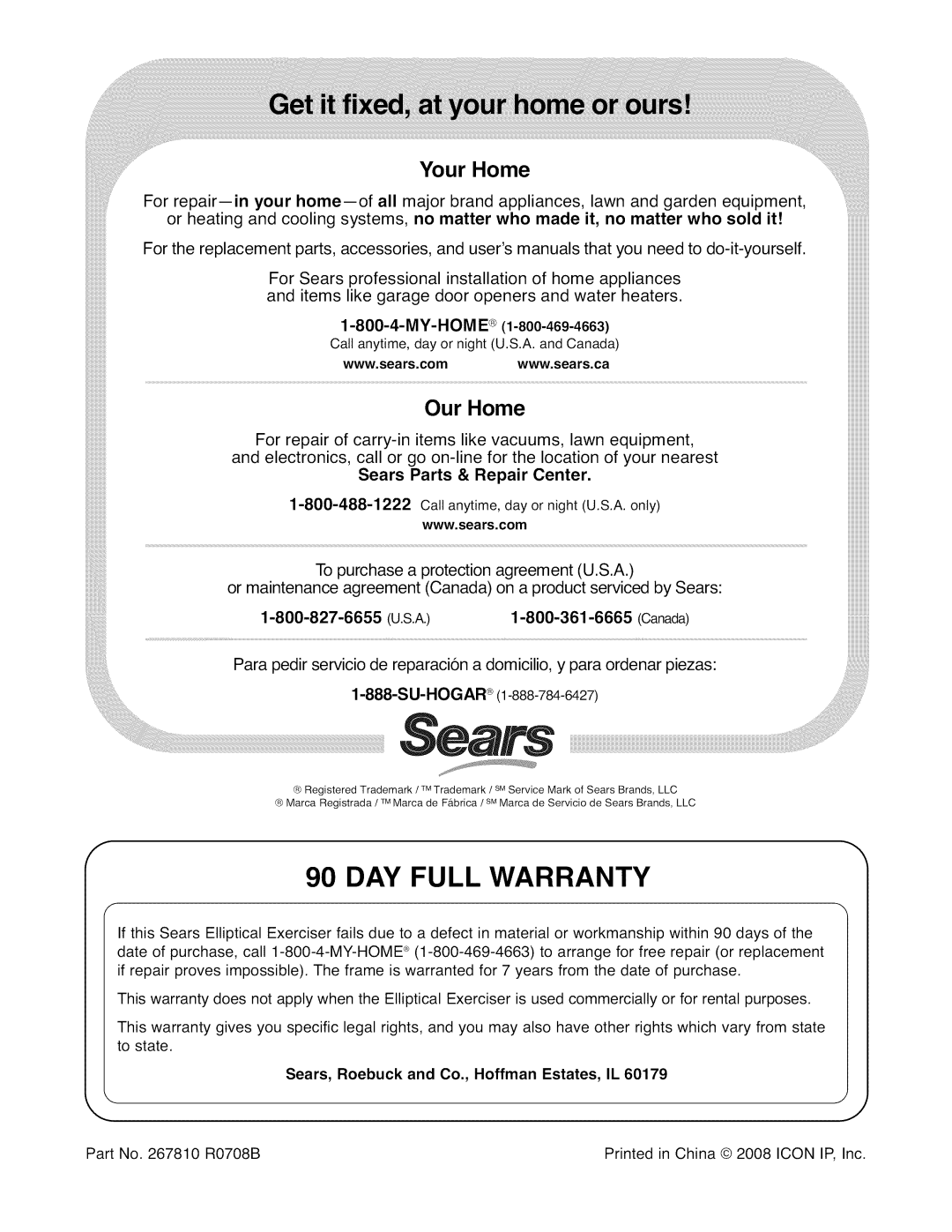 ProForm 831.23844.0 user manual DAY Full Warranty, My-Hom E 