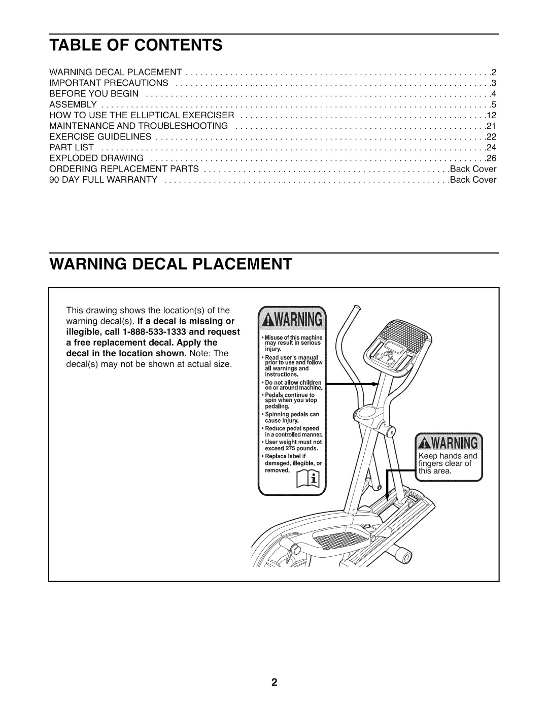 ProForm 831.23844.0 user manual Table of Contents 