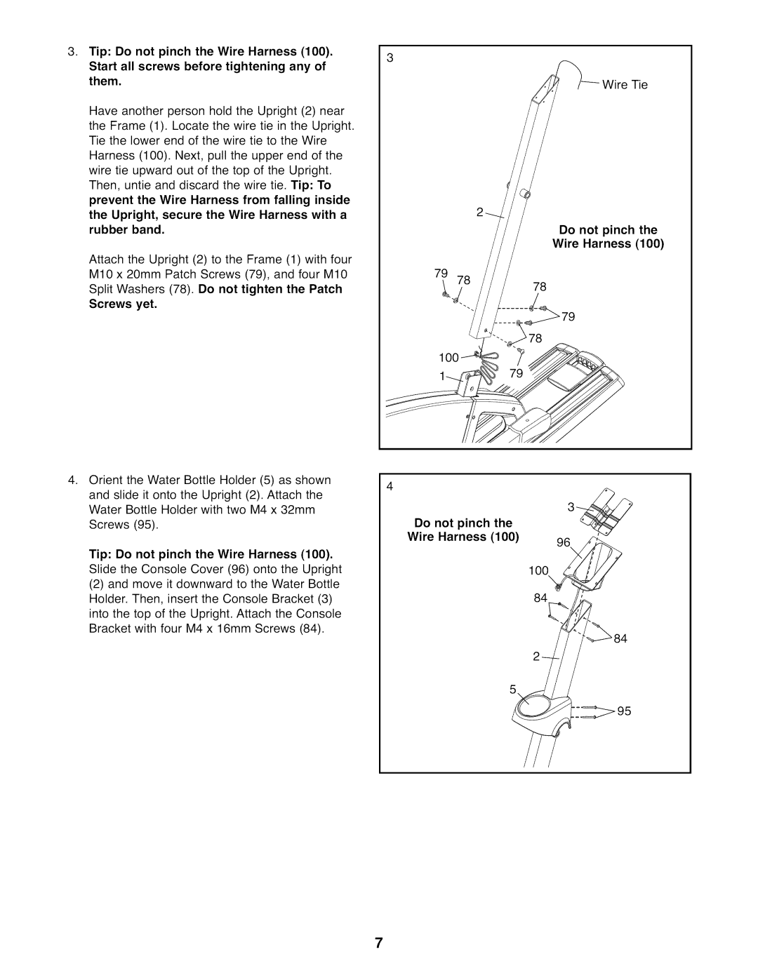 ProForm 831.23844.0 user manual Upright, secure the Wire Harness with a rubber band 