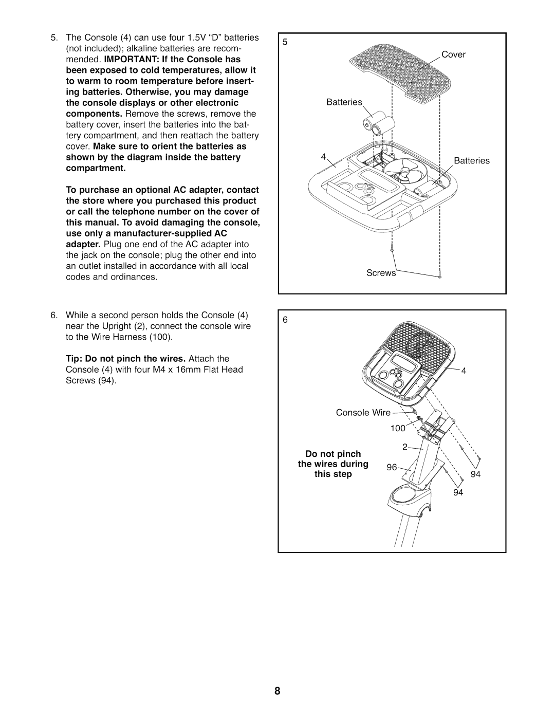 ProForm 831.23844.0 user manual Do not pinch Wires during This step 