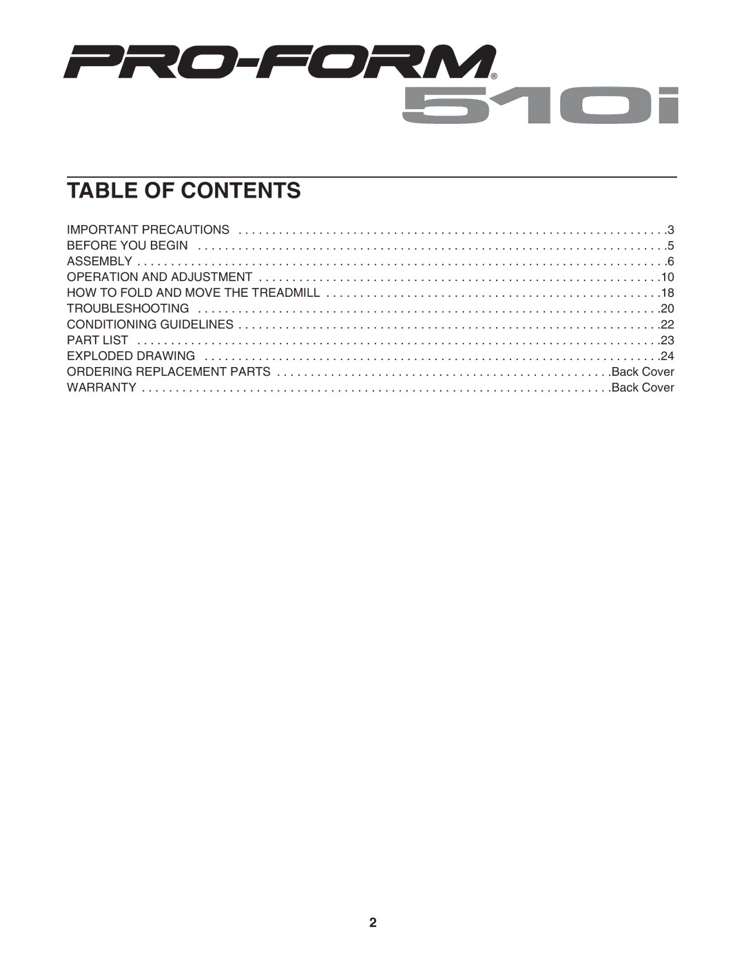 ProForm 831.24624.0 user manual Table of Contents 