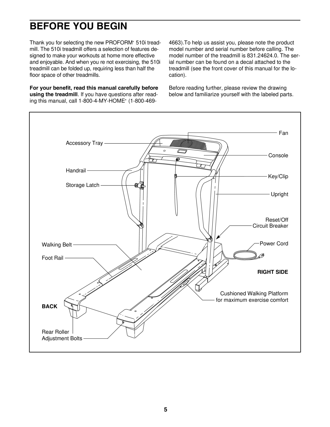 ProForm 831.24624.0 user manual Before YOU Begin, Right Side, Back 