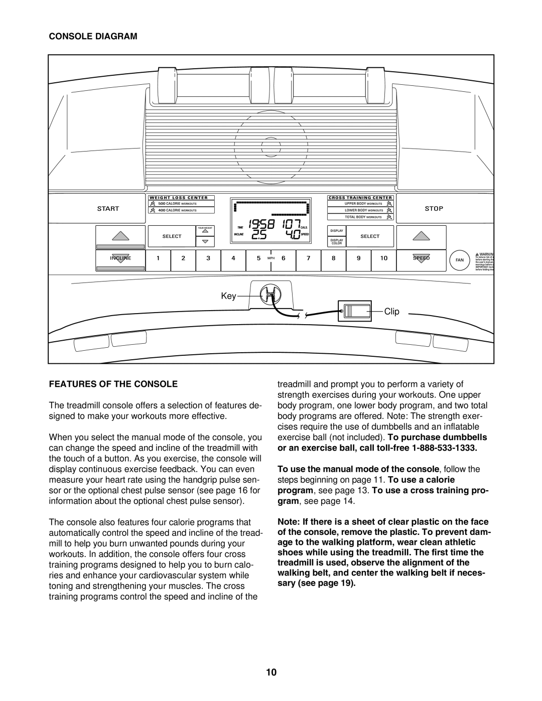 ProForm 831.24645.0 user manual Console Diagram, Features of the Console 