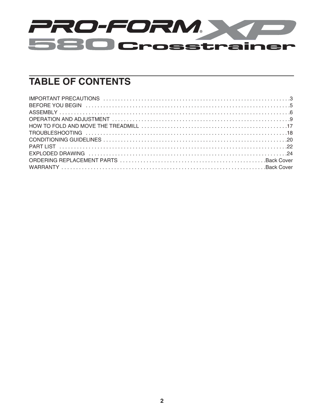 ProForm 831.24645.0 user manual Table of Contents 