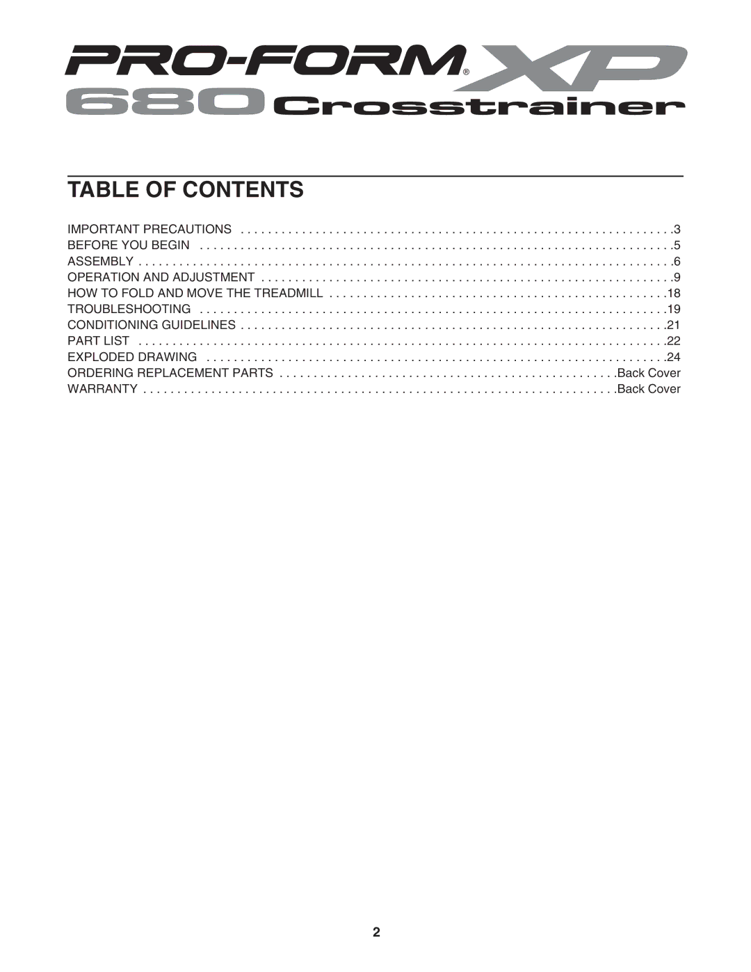 ProForm 831.24646.1 user manual Table of Contents 