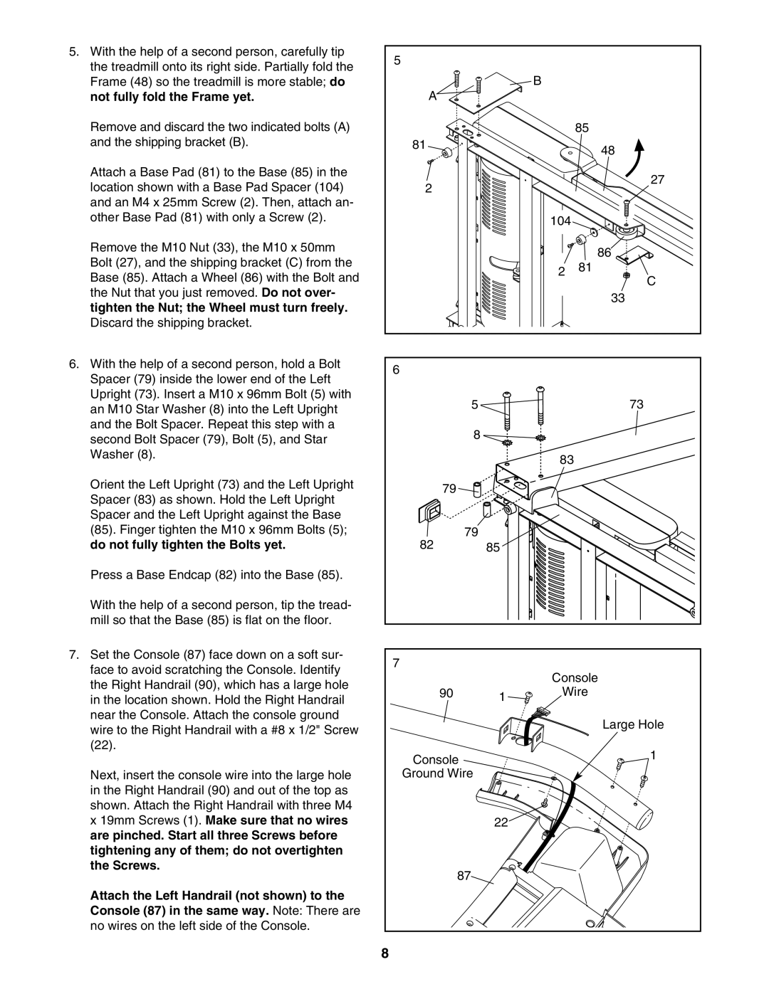 ProForm 831.24723.1 user manual Console Wire Large Hole Ground Wire 