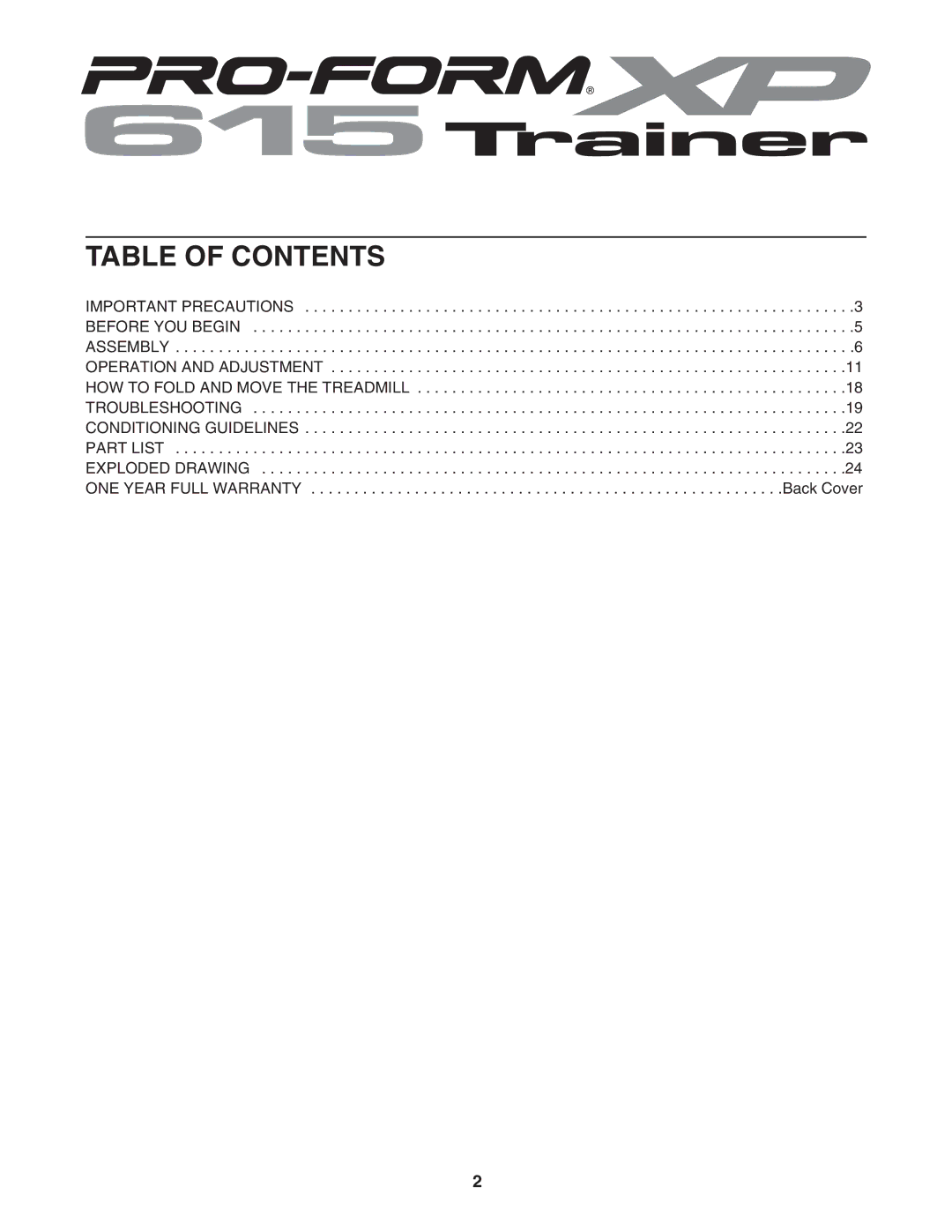 ProForm 831.24745.0 user manual Table of Contents 