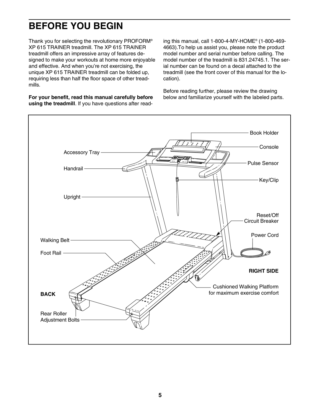 ProForm 831.24745.1 user manual Before YOU Begin, Right Side, Back 