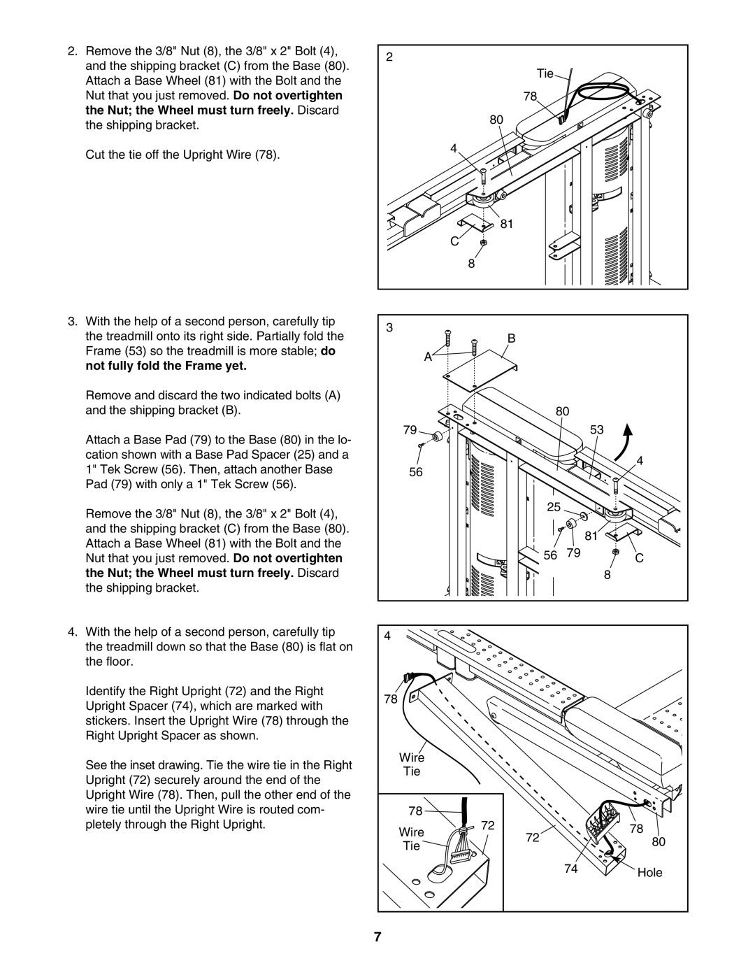 ProForm 831.24745.1 user manual Nut the Wheel must turn freely. Discard, Not fully fold the Frame yet 