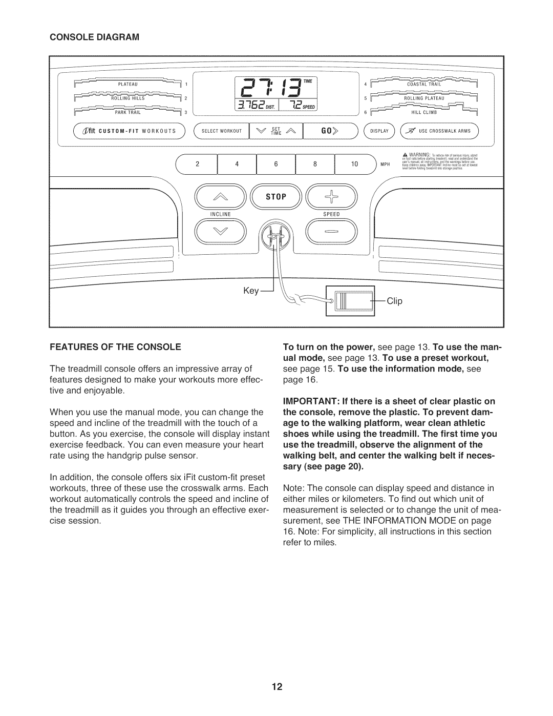 ProForm 831.24813.0 manual Consolediagram, Features Oftheconsole 