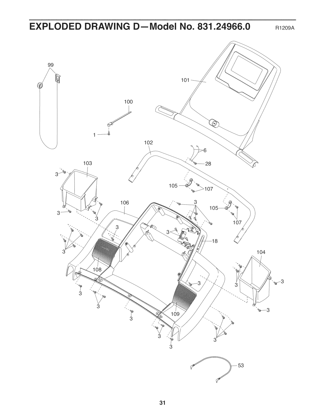 ProForm 831.24966.0 manual Exploded Drawing DmlVlodel No .24966.0 R1209A 