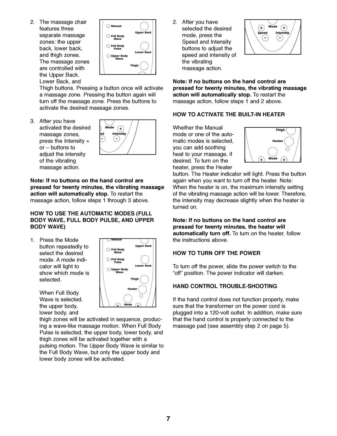 ProForm 831.270000 HOW to Activate the BUILT-IN Heater, HOW to Turn OFF the Power, Hand Control TROUBLE-SHOOTING 