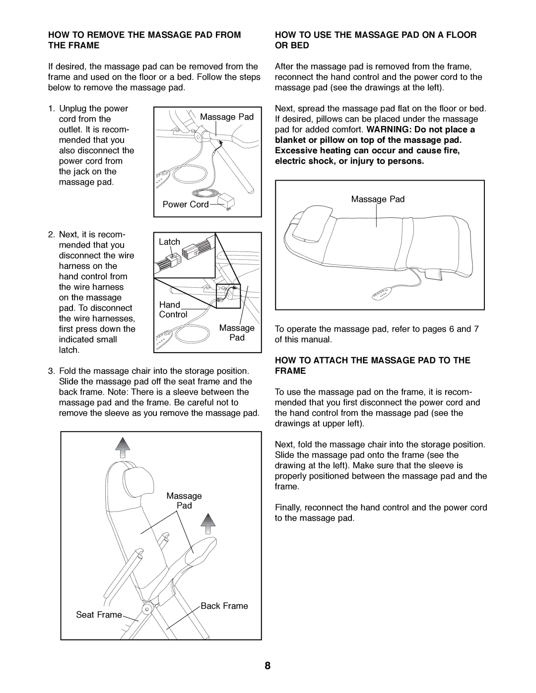 ProForm 831.270000 user manual HOW to Attach the Massage PAD to the Frame 