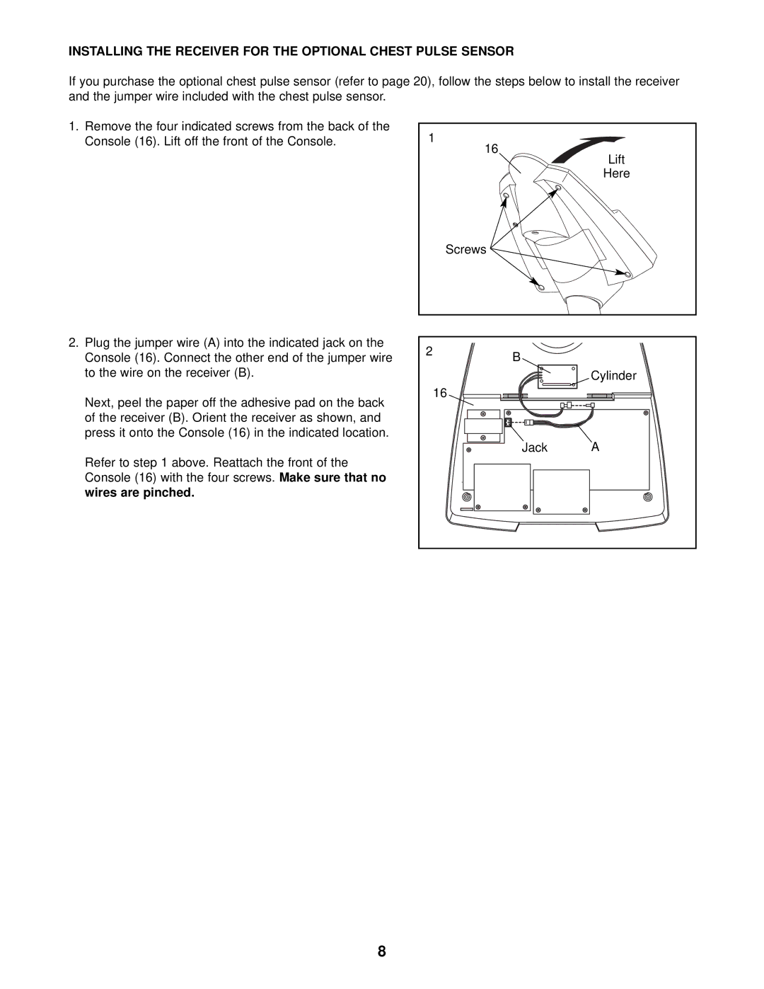 ProForm 831.280181 user manual Installing the Receiver for the Optional Chest Pulse Sensor 