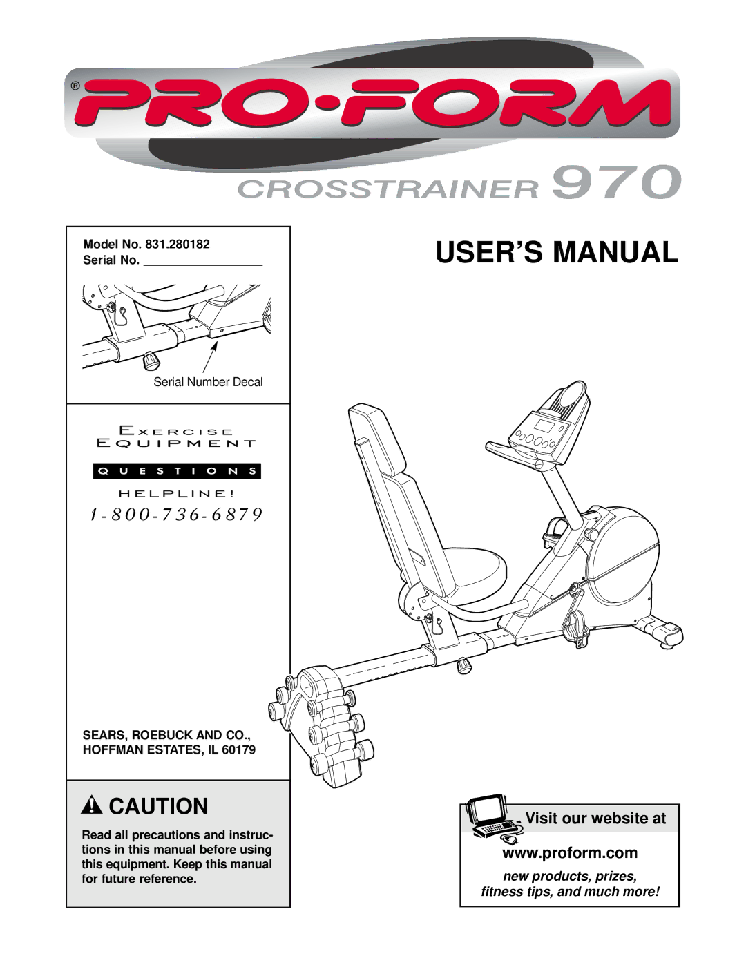 ProForm 831.280182 user manual Model No Serial No, Serial Number Decal 