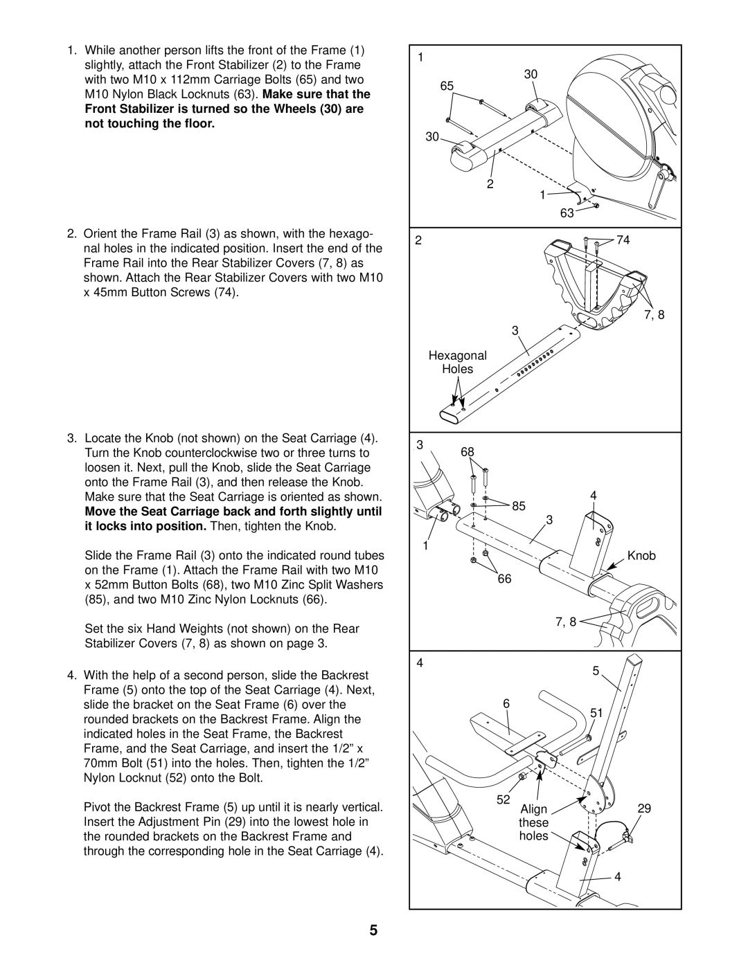 ProForm 831.280182 user manual M10 Nylon Black Locknuts 63. Make sure that 