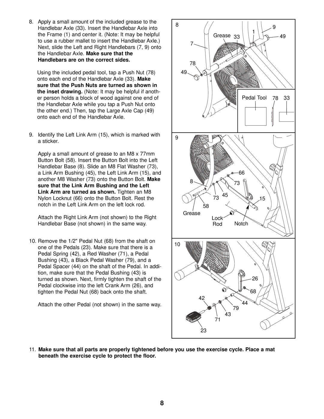 ProForm 831.280440 user manual Handlebars are on the correct sides 