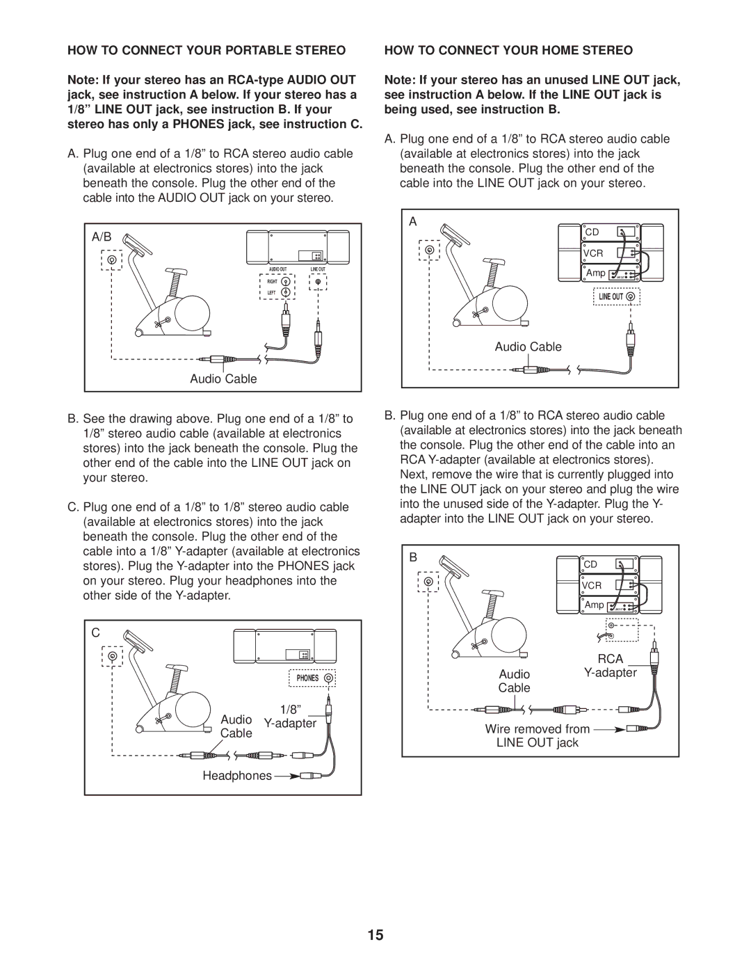 ProForm 831.283180 user manual HOW to Connect Your Portable Stereo, Audio Cable, HOW to Connect Your Home Stereo 