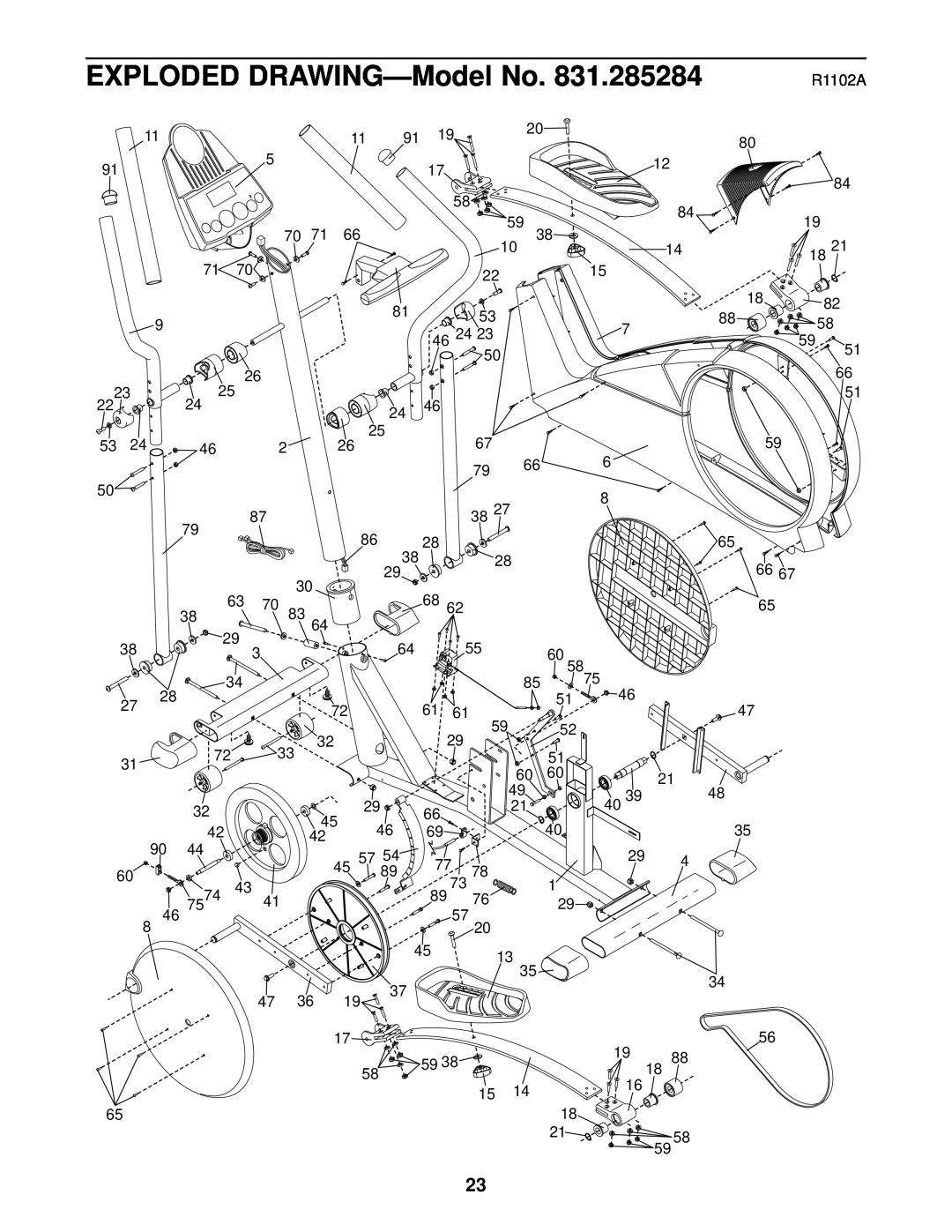 ProForm 831.285284 user manual EXPLODED DRAWING-Model No, R1102A 
