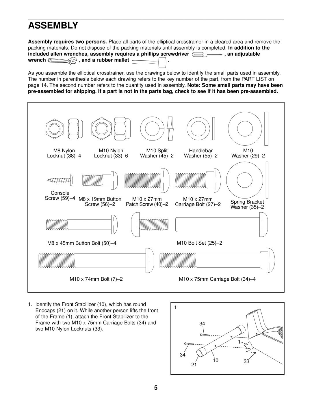 ProForm 831.285370 user manual Assembly, Wrench A rubber mallet 