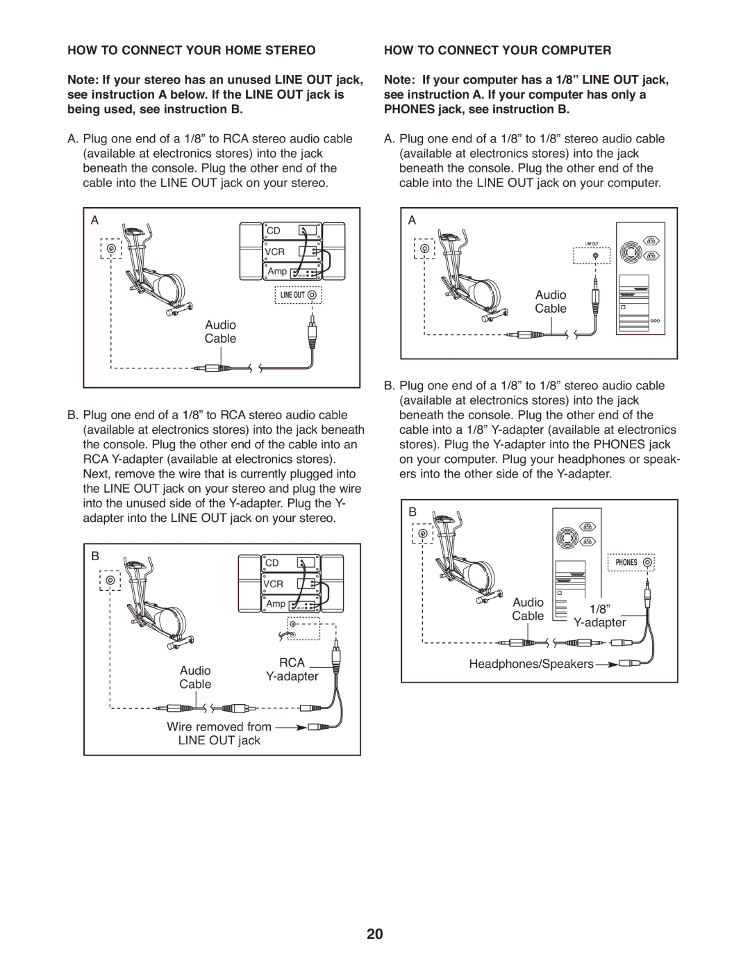ProForm 831.28544.0 user manual HOW to Connect Your Home Stereo, HOW to Connect Your Computer 