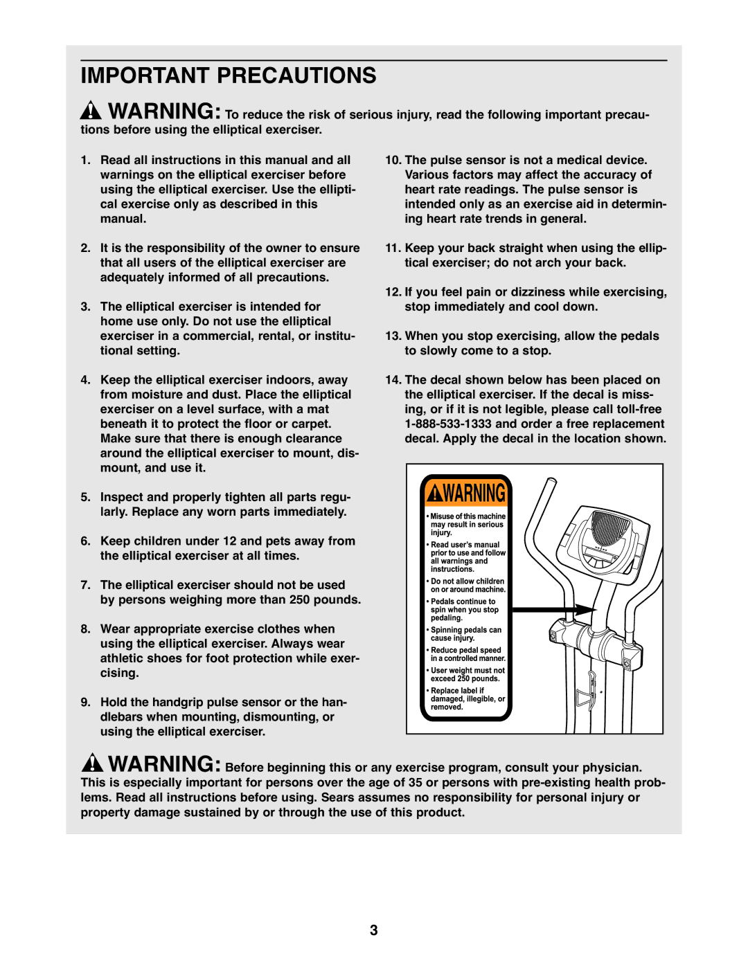 ProForm 831.28544.0 user manual Important Precautions 