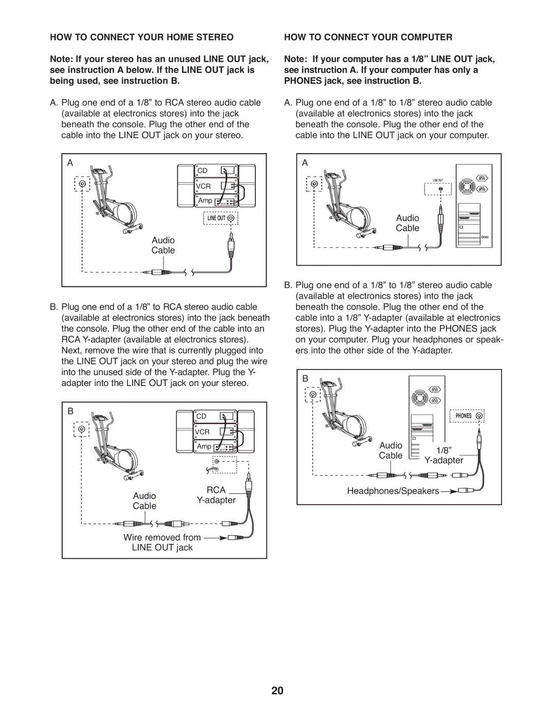 ProForm 831.28544.2 user manual HOW to Connect Your Home Stereo, HOW to Connect Your Computer 