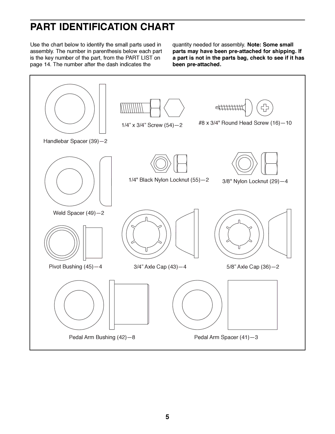 ProForm 831.285732 user manual Part Identification Chart 