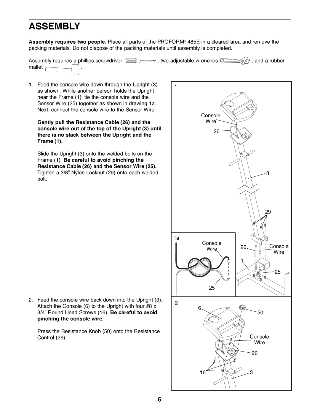 ProForm 831.285732 user manual Assembly, Resistance Cable 26 and the Sensor Wire 