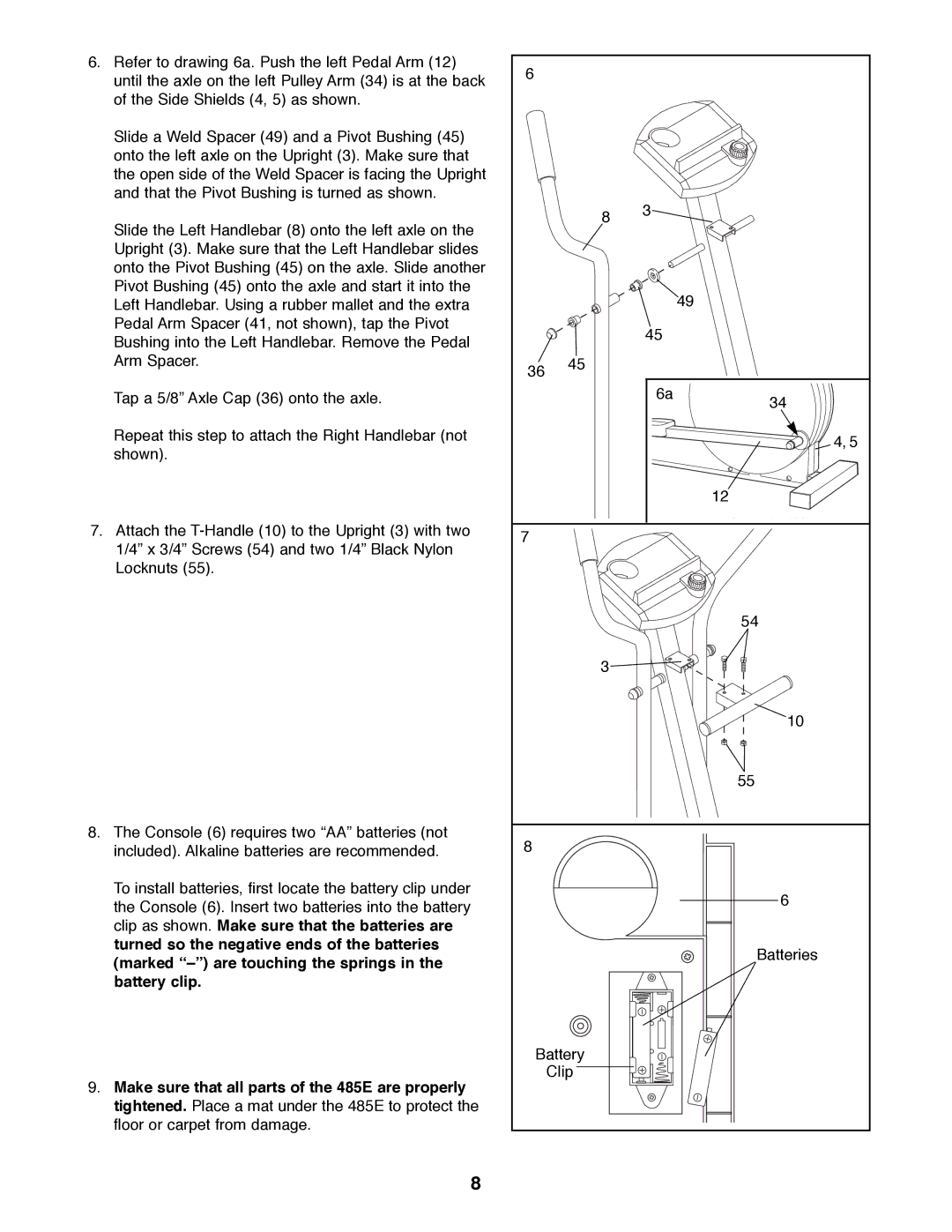 ProForm 831.285732 user manual Batteries 